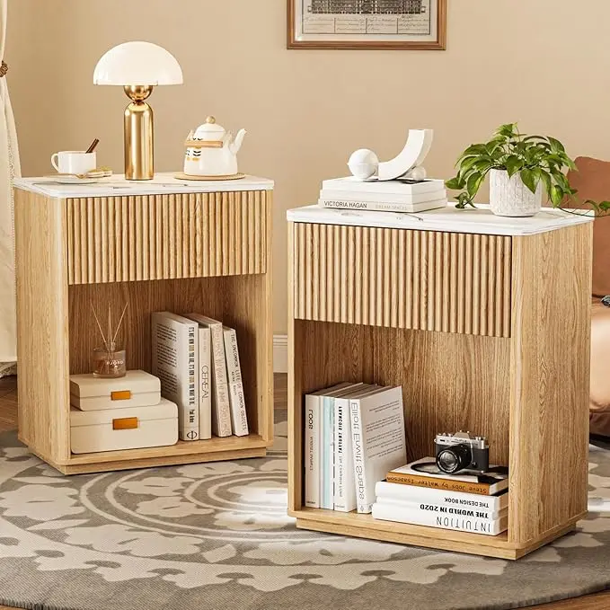 Modern Fluted Nightstand Set of 2