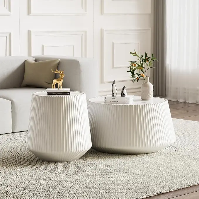 Modern Marble Nesting Coffee Table Set of 2, 26.77" Cup Shaped Coffee and End