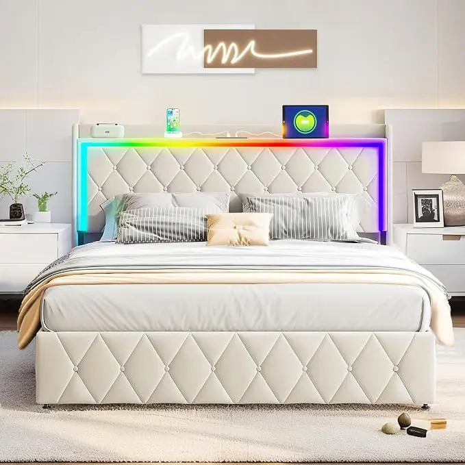 Modern Multi-Color LED Light Queen Bed Frame