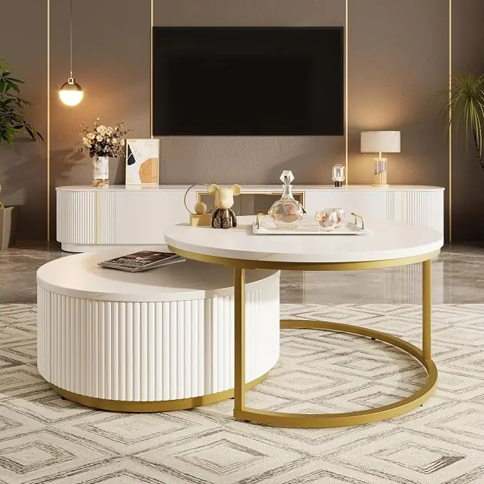 Modern Round Nesting Coffee Table Fluted