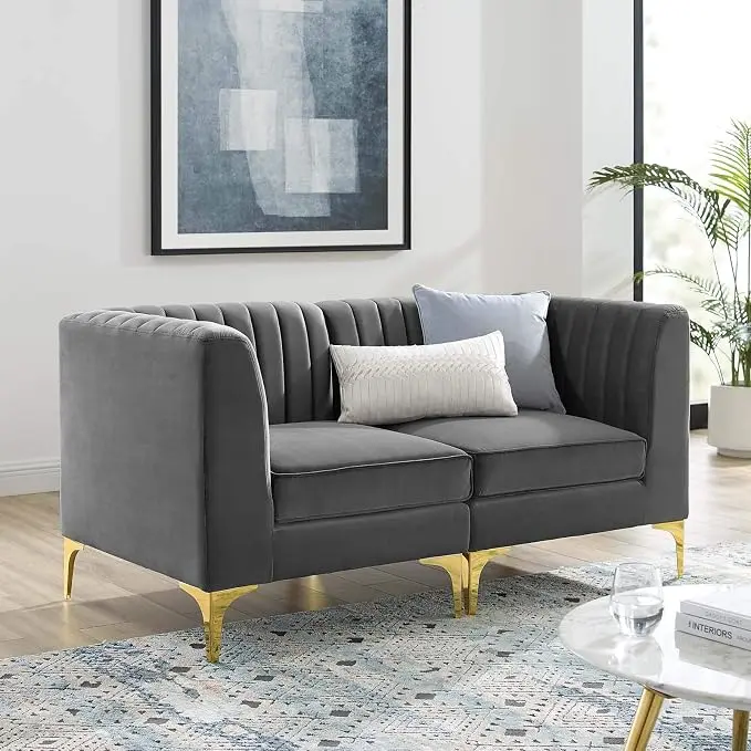Modway EEI-4346-GRY Triumph Channel Tufted Performance Velvet Loveseat