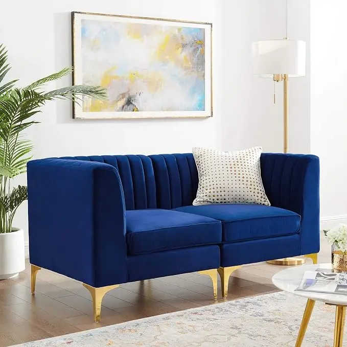 Modway EEI-4346-NAV Triumph Channel Tufted Performance Velvet Loveseat