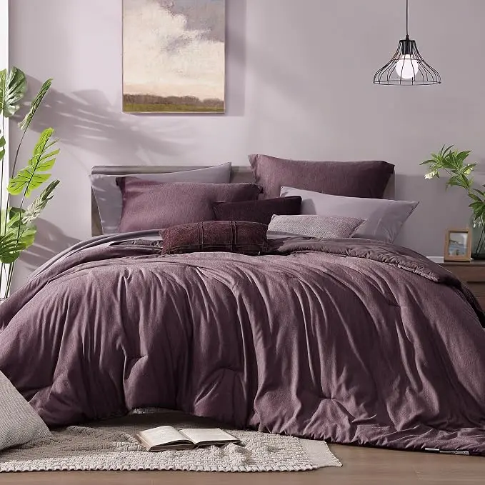 Monbix Super King Comforter Set, Italian Plum Cationic Dyeing Bedding Set