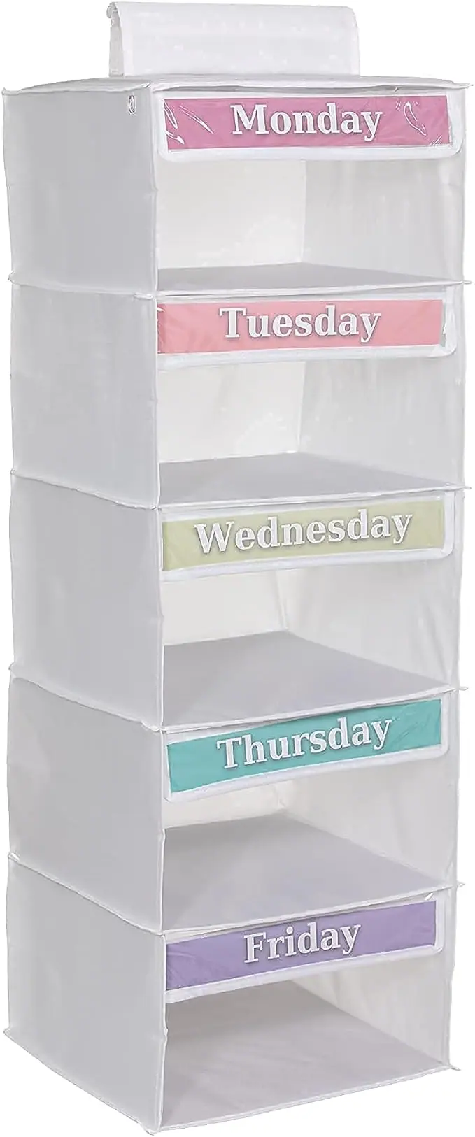 Monday through Friday Hanging Weekly Clothes Organizer for Kids