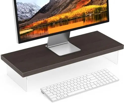 Monitor Stand Riser, 25x10 in Wood & Acrylic Computer Desk Organizer Shelf