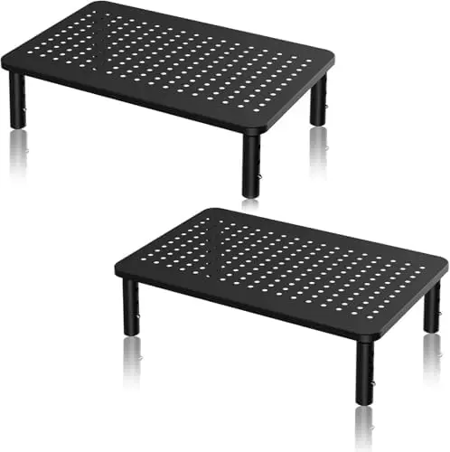 Monitor Stand Riser for Computer,Laptop,Printer, Notebook and All Flat Screen Display with Vented Metal Platform,3 Height Adjustable Laptop Riser,2 Pack,Black(MST003-2)