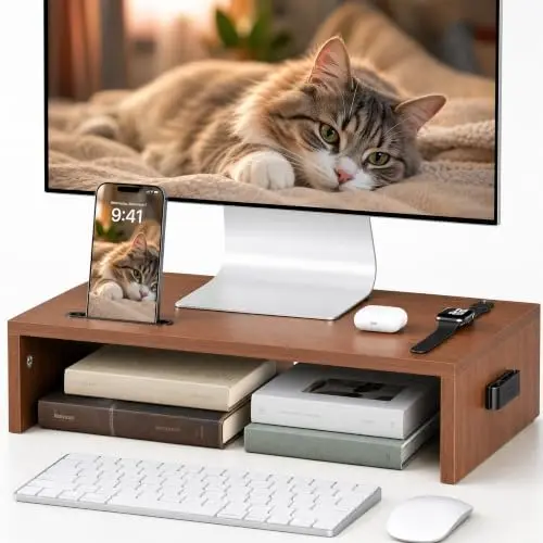Monitor Stand Riser with Cellphone Holder & Cable Management