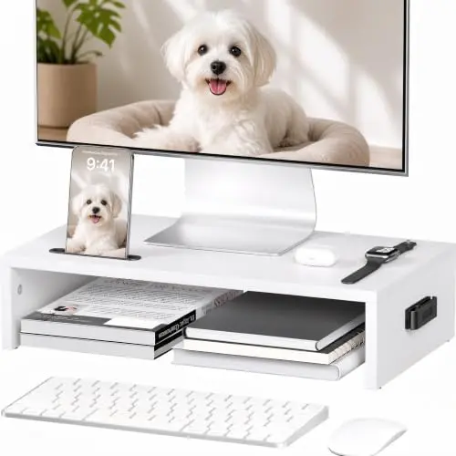 Monitor Stand Riser with Cellphone Holder & Cable Management