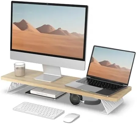 Monitor Stand Riser, Wooden & Metal Desk Shelf Organizer, Oak