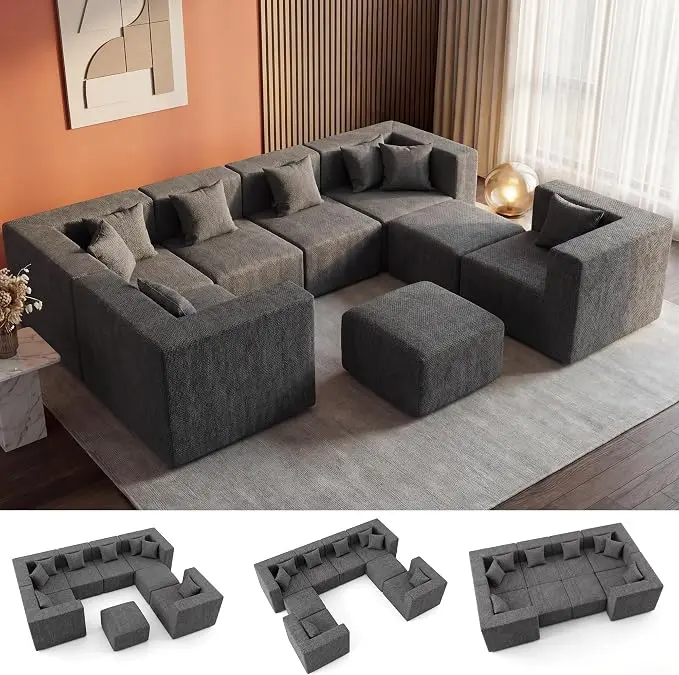 MONVANE Modular Sectional Sofa, Oversized 8 Seat Convertible U Shaped Couch