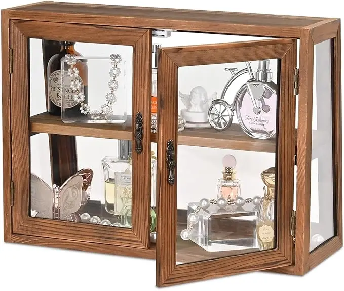 MOOCA Wood and Glass Display Case, Double Door
