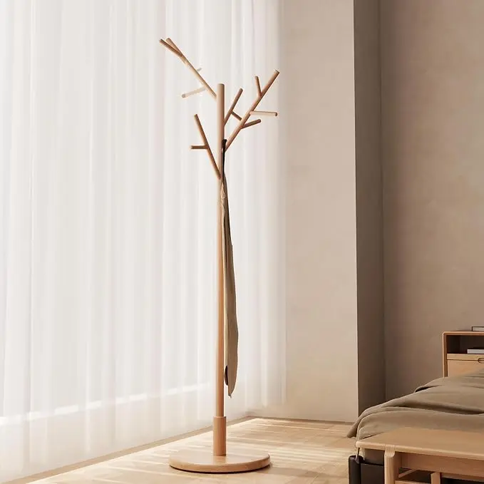 Muwuele Coat Rack, Solid Wood Coat Rack Freestanding