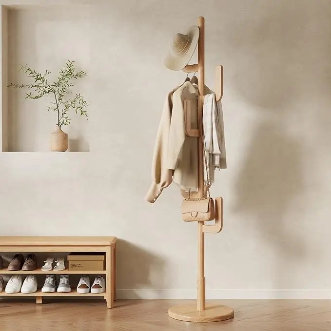 Muwuele Solid Wood Cactus Coat Rack, Freestanding Coat Rack