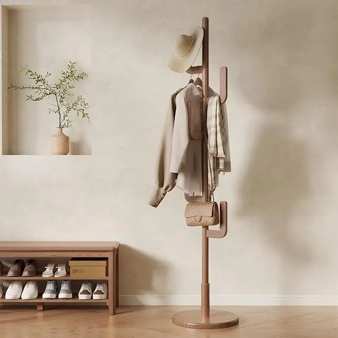 Muwuele Solid Wood Cactus Coat Rack, Freestanding Coat Rack