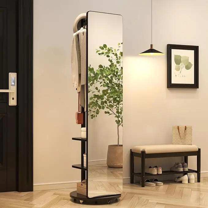 Muwuele Solid Wood Full Length Mirror Coat Rack, Floor Mirror