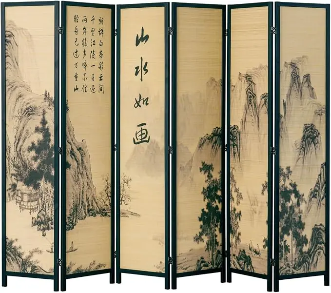 MyGift Decorative 6 Panel Folding Room Divider Bamboo Screen