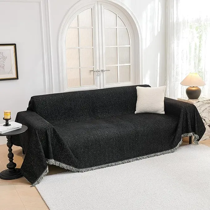MYSKY HOME Black Chenille Sofa Slipcover Couch Covers