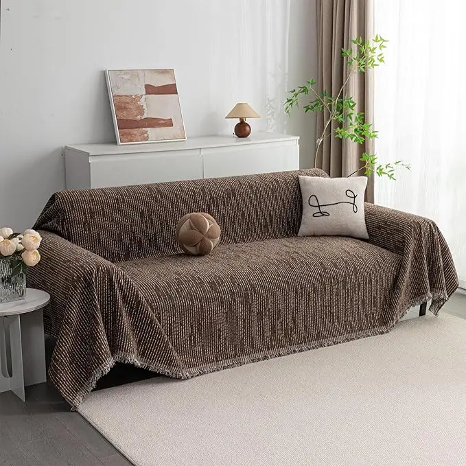 MYSKY HOME Boho Couch Cover Deep Chocolate Sofa Covers Washable, Farmhouse Sofa