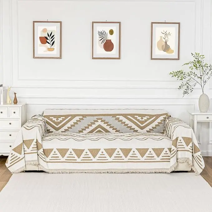 MYSKY HOME Sectional Couch Cover Khaki Boho Geometric Sofa Covers