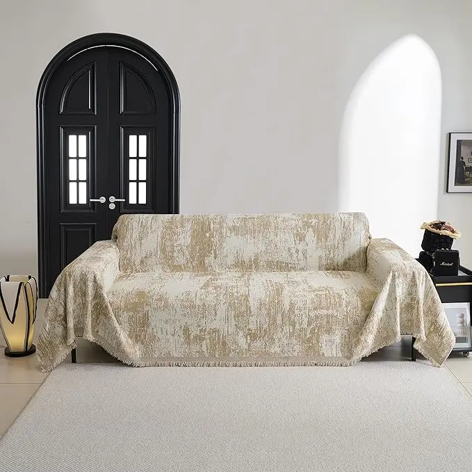 MYSKY HOME Sectional Couch Cover Khaki Geometric Abstract Sofa Covers