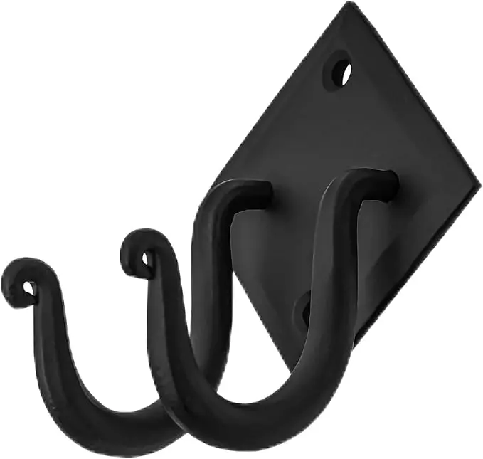 Mystic Colonial Rustic Hand Forged Iron Wall Hook with Two Hangers