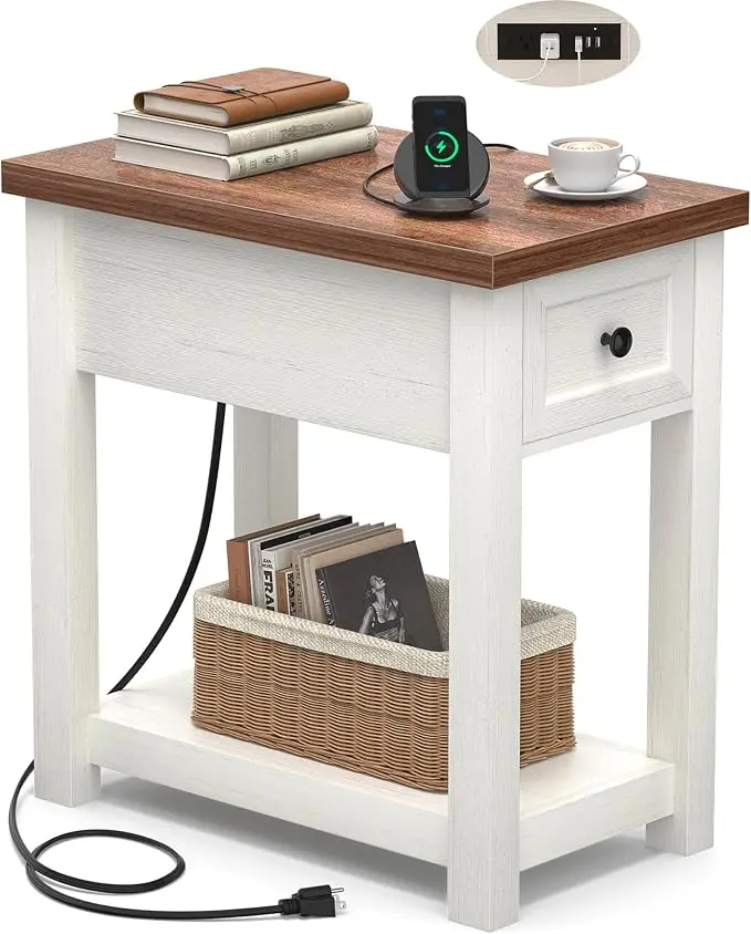 Narrow End Table with Charging Station