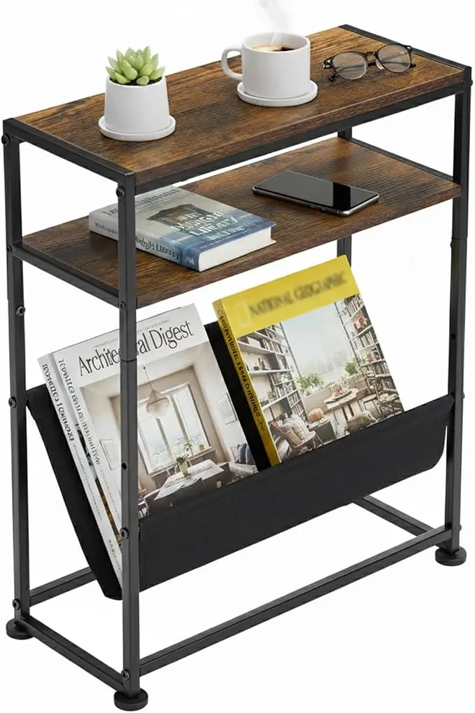 Narrow End Table with Magazine Rack, 2-Tier Slim Side Table