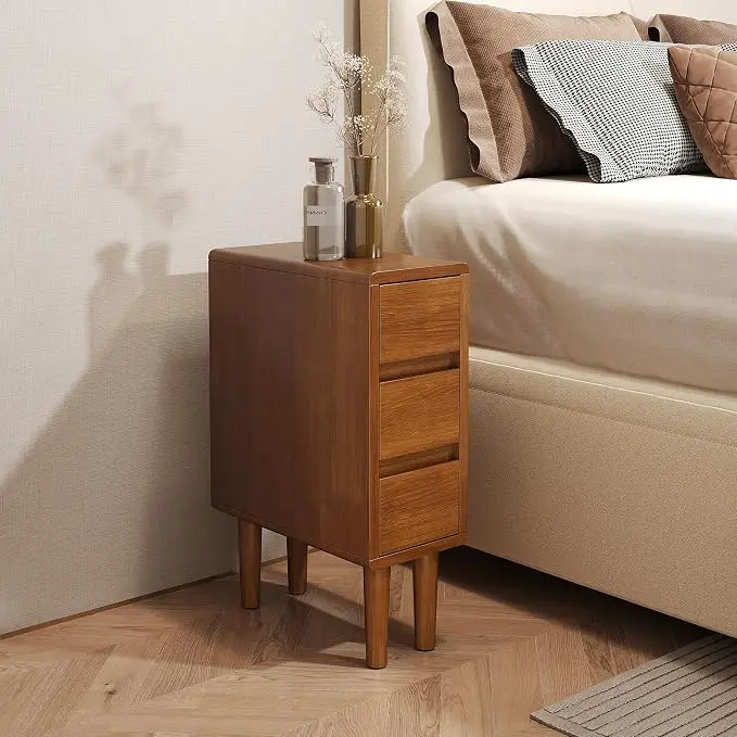 Narrow Nightstand with 3 Drawers Narrow Night Stand Solid Wood Bedside Table