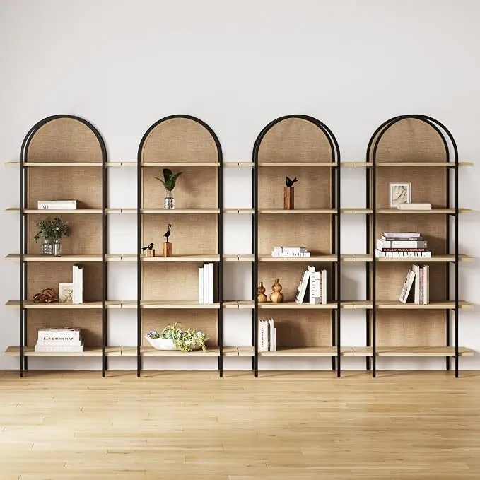 Nathan James Amara Bohemian 5-Shelf Etagere Bookcase, Rattan Open Bookshelf