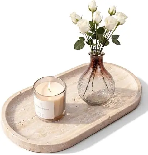 Natural Italian Travertine Tray Oval Decorative Marble Vanity Tray