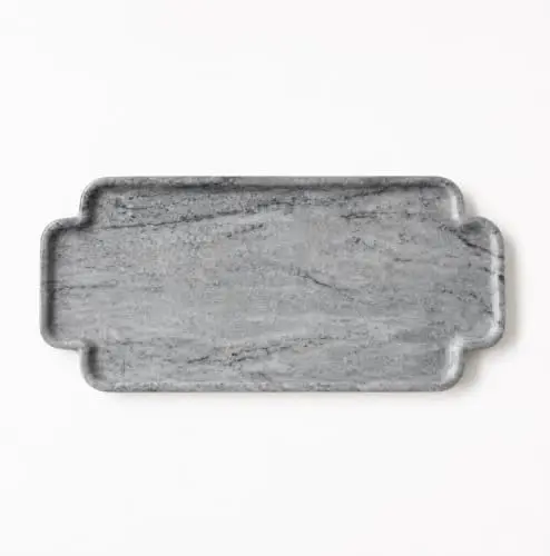 Natural Marble Scalloped Tray 12in Solid Stone Vanity Organizer