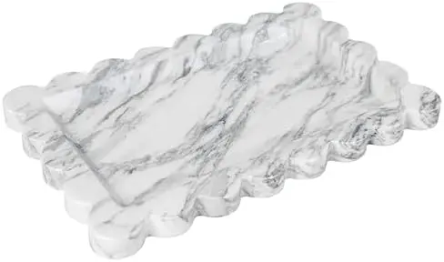 Natural Marble Tray, Scalloped Edge Vanity Organizer for Home Decor