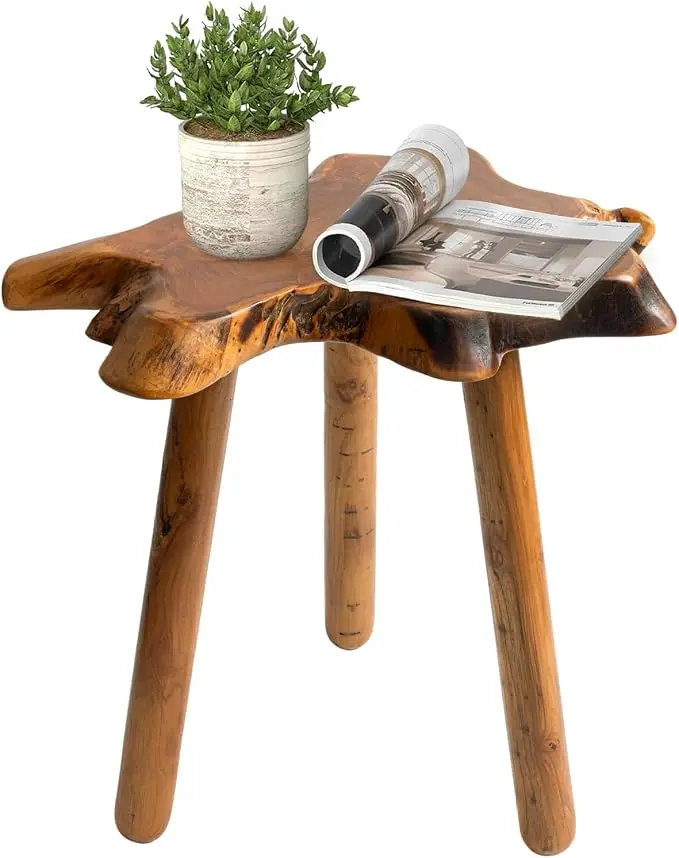 Natural Teak Wood Live Edge Side Table
