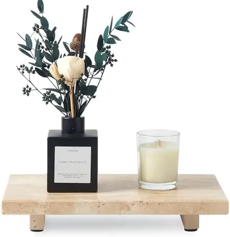Natural Travertine Tray Pedestal Stand, Stone Riser for Bathroom & Kitchen