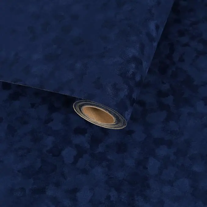 Navy Blue Curshed Velvet Wallpaper Self Adhesive Felt Fabric