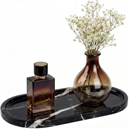 Nero Marquina Oval Marble Tray, 11.8x5.9 Vanity Perfume Organizer