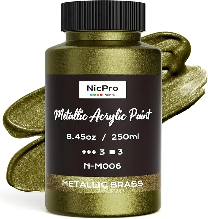 Nicpro Metallic Brass Acrylic Paint, 8.45oz/250ml Large Brass Leaf Paint