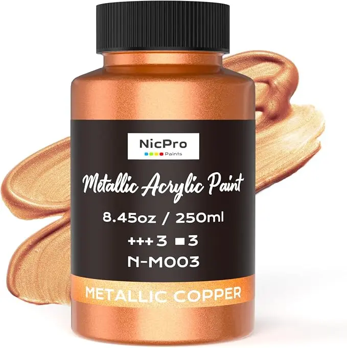 Nicpro Metallic Copper Acrylic Paint, 8.45oz/250ml Large Copper Leaf Paint