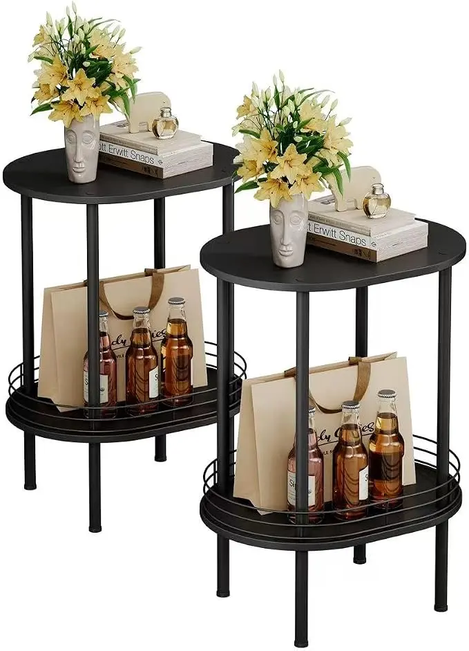 Nightstand Set of 2, Small Modern Round Side Table
