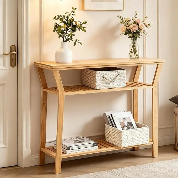 Nnewvante Bamboo Console Table, 38.6" Entryway Table