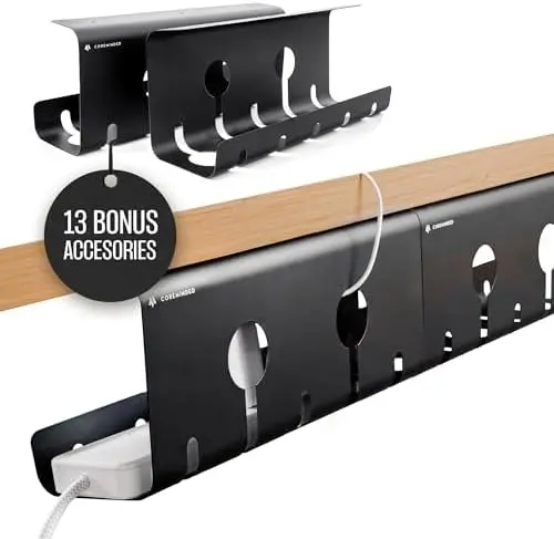 No-Drill Under Desk Cable Management Tray, 2-Pack, Large