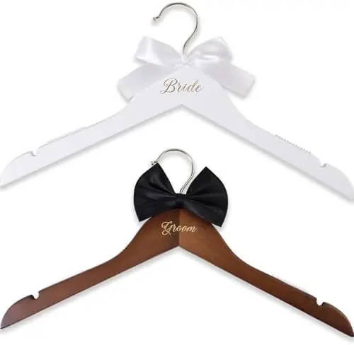 Non-Slip Bride & Groom Wooden Wedding Hangers Set