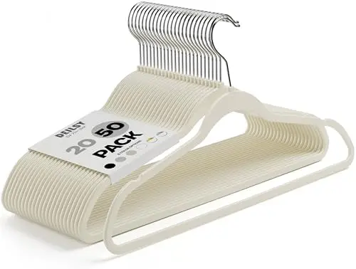 Non-Velvet Thin Hangers Space Saving Ivory Hangers 50 Pack