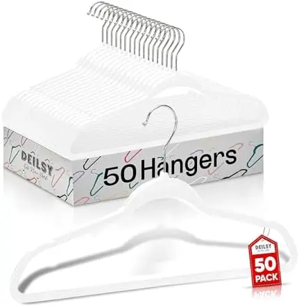 Non-Velvet Thin Hangers Space Saving White Hangers 50 Pack