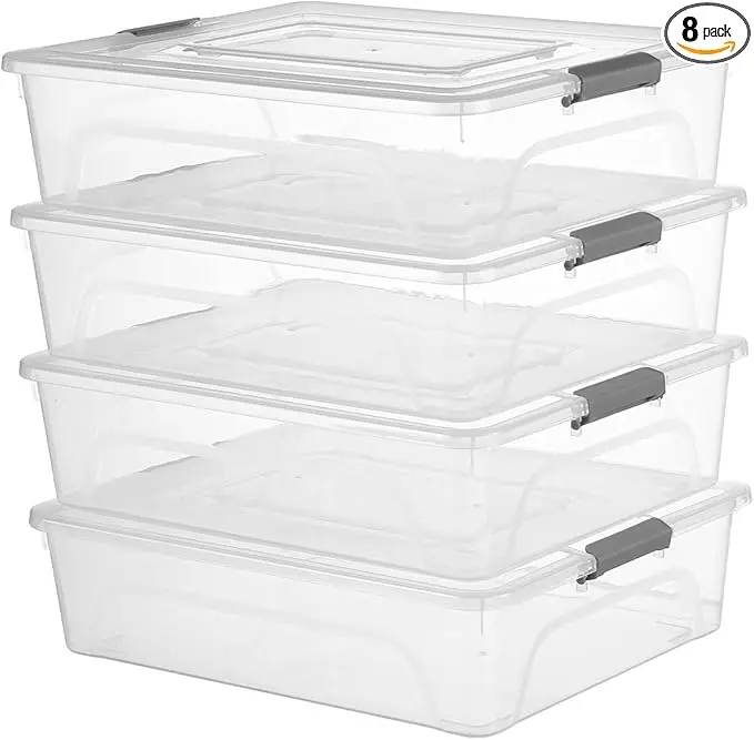 novelinks Clear Stackable Storage Bins with lid Storage Boxes Durable Plastic Organizer Containers for Home Office, Kitchen, Craft Supplies (10 Quart 4 Pack)