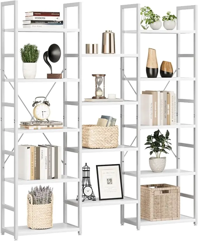NUMENN Triple Column 5 Tier Bookshelf, Bookcase