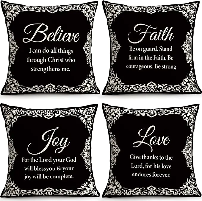 OBSEDE Black and White Bible Verse Decorative Throw Pillow Covers 18 × 18 in