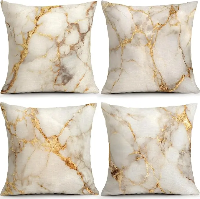 OBSEDE Gold Foil Marble Decorative Throw Pillow Covers 18 × 18 in, Couch