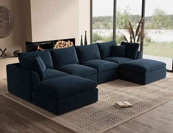 ohllob 140" U Shaped Couch, Cloud Sectional Couches
