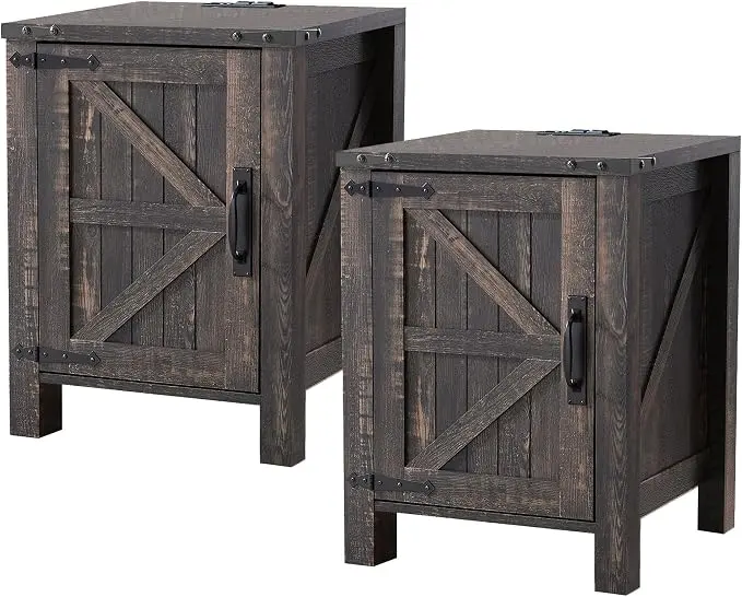 OKD Farmhouse Nightstand Set of 2, 18 Inch Rustic End Table